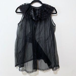 Vintage Black Lingerie Short Sleeved Nightie Top M / Medium Lace